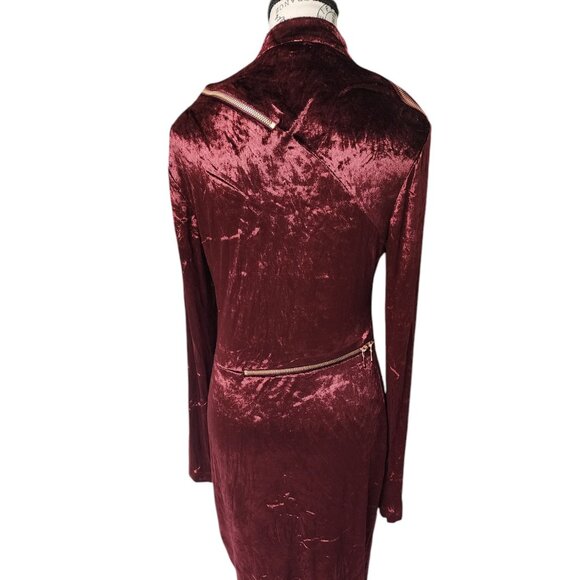 Agent Provocateur Burgundy Velvet Dress Size 14 Long Sleeve Asymmetric Zipper - Picture 5 of 16